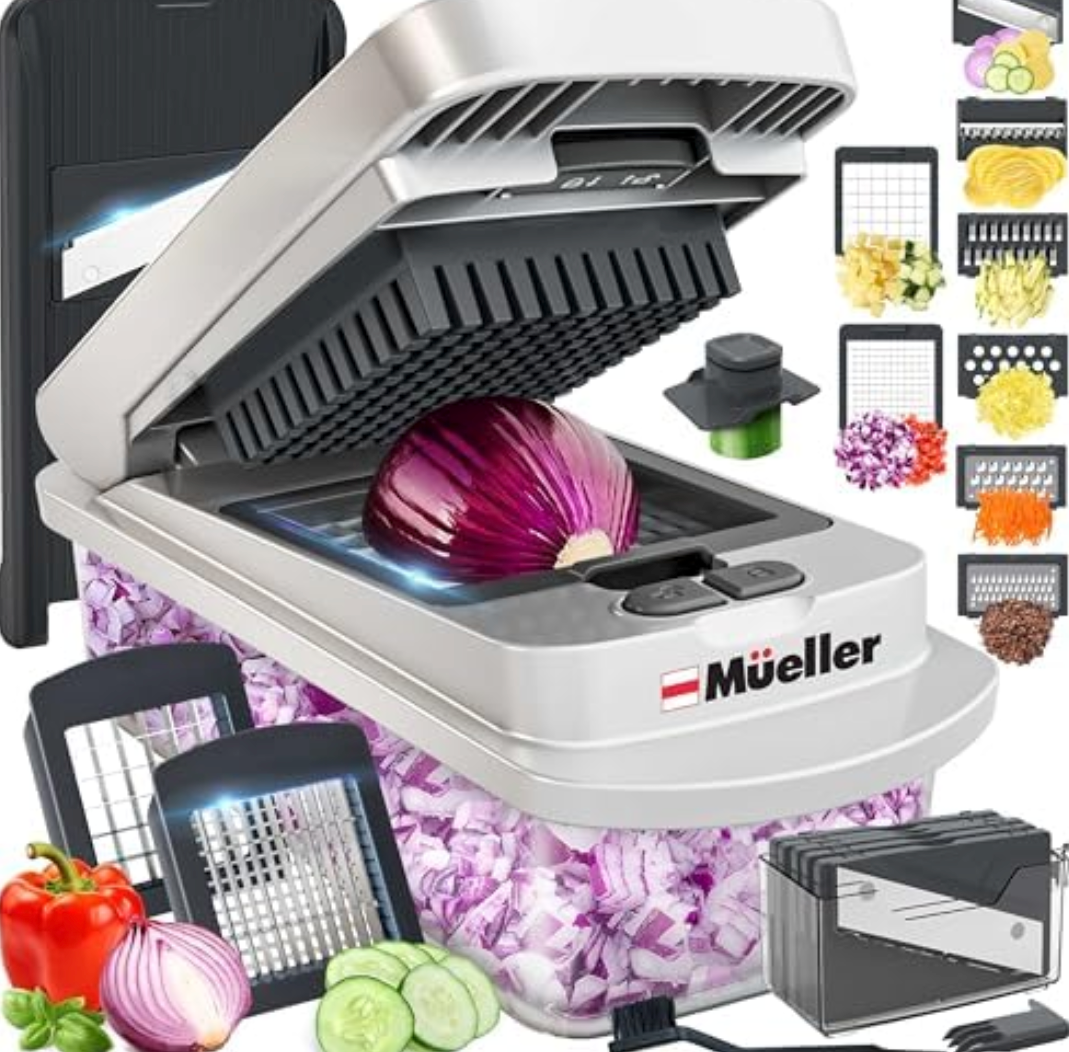 Set of 6 Mueller Pro-Series 10-in-1, 8 Blade Vegetable Chopper, Onion Mincer, Cutter, Dicer, Egg Slicer with Container, French Fry Cutter Potato Slicer, Home Essentials, Salad Chopper,Gray/Green Different Color Condition May Vary