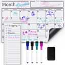 Amazon Basics Magnetic Dry Erase Whiteboard Calendar, 12" x 17", Includes 4 Markers And Eraser