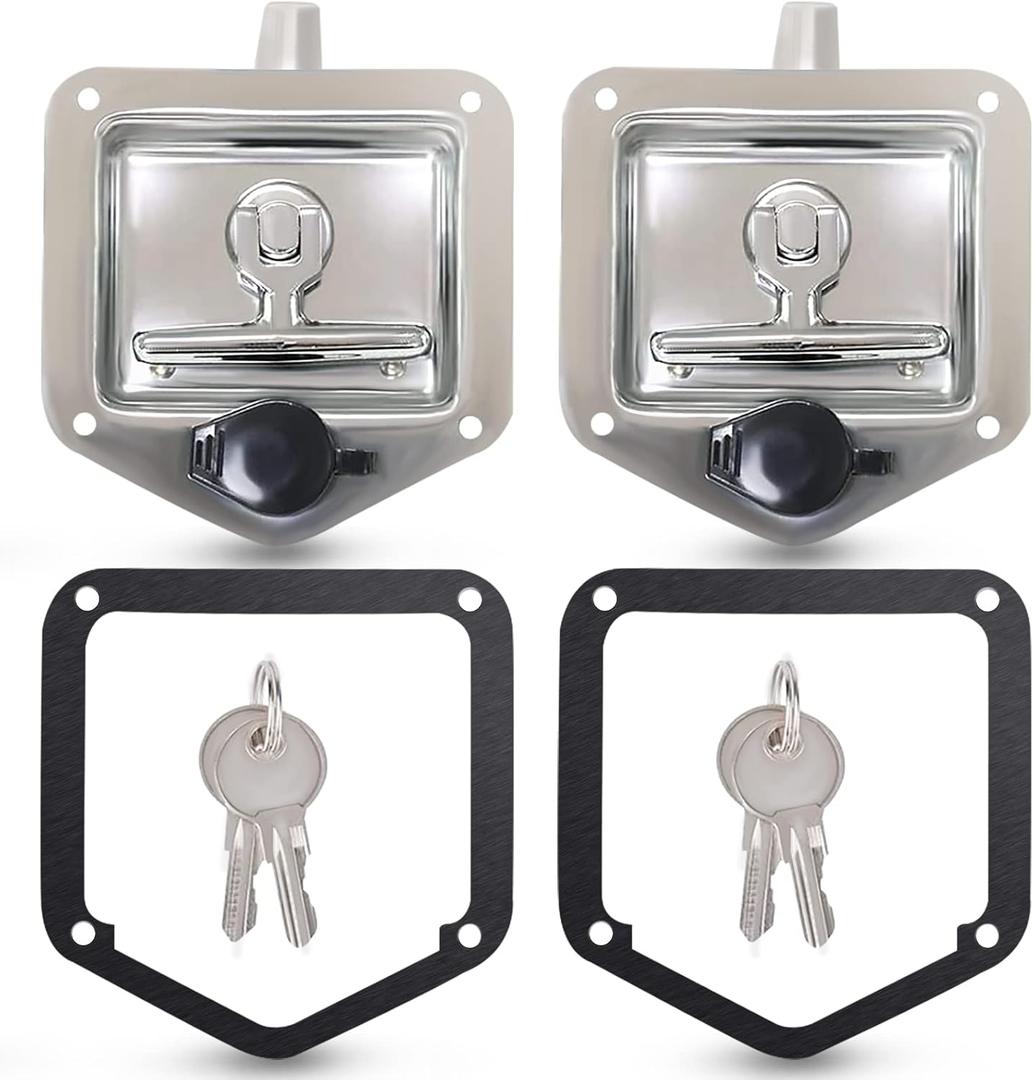 Tutor Auto 2-Pack T-Handle Latches, Truck Bed Tool Box Latch with Highly Polished Stainless Steel Locks, Gaskets, and 4 Keys - for RV, Camper, Truck, Trailer, Toolbox