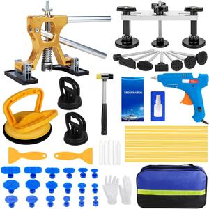 55Pcs Car Dent Puller Kit, Paintless Dent Remover Tool with Adjustable Dent Lifter & Bridge Puller, Dent Repair Kit for Auto Body Large & Small Dents, Hail Damage Dent Removal 98% of Car Dents