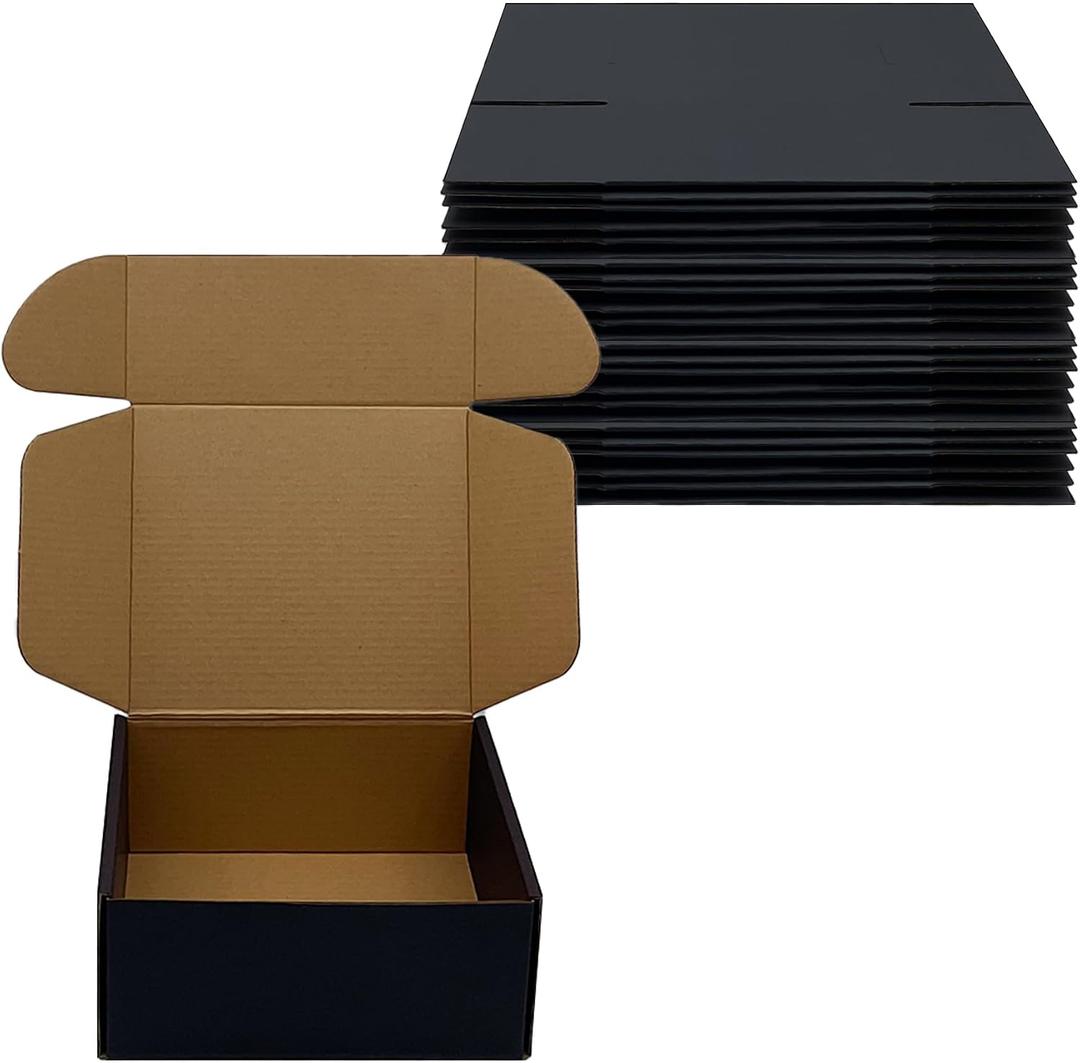 24 Pack 7x6x3 inch Black Shipping Boxes Cardboard Packaging Boxes for Mailing Shipping Corrugated Cardboard Boxes for Packaging Small Business Craft Flat Shipping Boxes Empty Gifts Giving Products