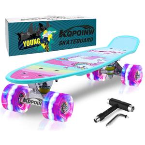 Skateboards, 22" Complete Skateboard, Mini Cruiser Skateboard for Kids Boys Girls Teens Beginners with Colorful Flashing Wheels Skate Tool, Kids Children's Day Gift