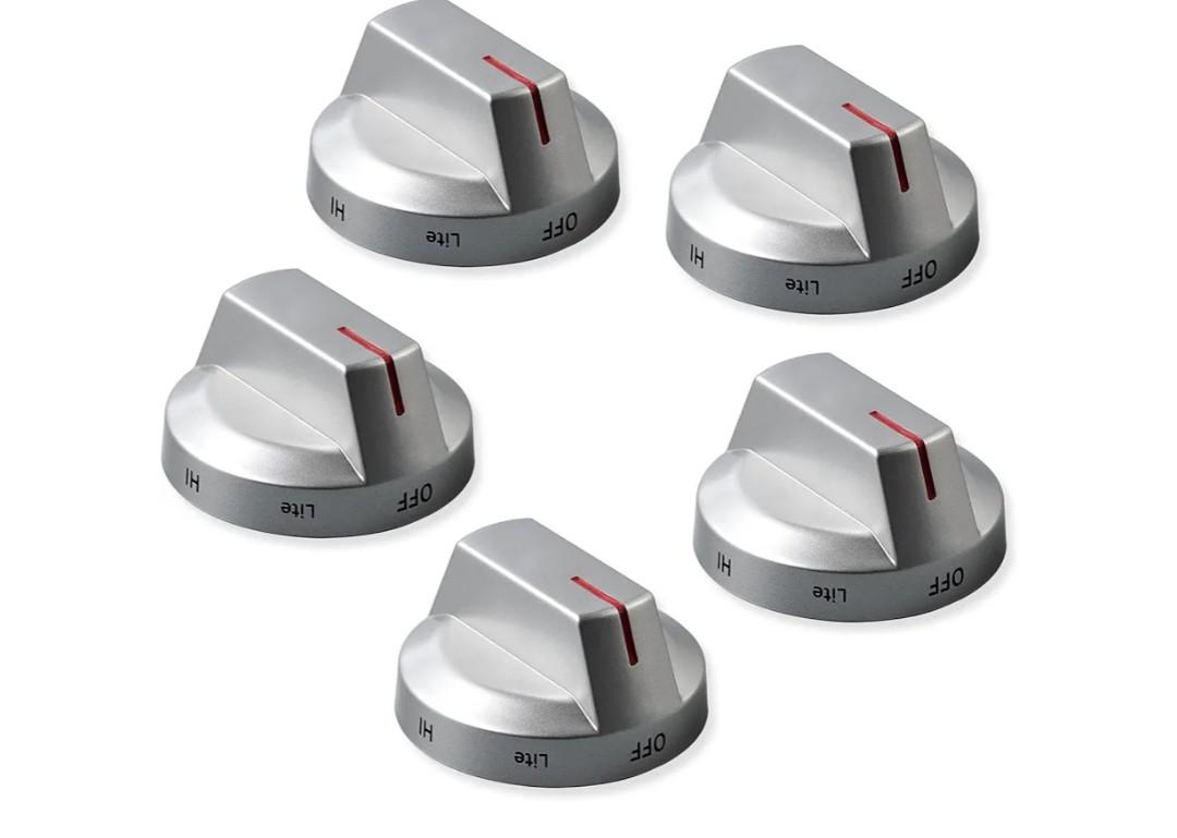 atgestore DG64-00975A DG94-04397A Stove Knobs Replacement for Samsung Stove Parts, NE/NX9000T DG94-03443A NX60T8511SS/AA Samsung Range Parts Burner Knobs Gray Plastic Gas Cooktop Control Knobs 5 Pcs