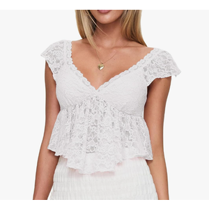 Women Y2k Lace Babydoll Tank Top Cap Sleeve Square Neck Ruffle Flowy Peplum Shirts Cute Summer Coquette Streetwear
Size S