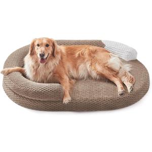 JOEJOY XL Orthopedic Dog Beds Large Sized Dog, Extra Large Washable Waterproof Oval Large Dog Bed with Removable Cover, Egg-Crate Foam Pet Bed with Bolster Sides & Non-Skid Bottom, Brown, 42''x31''