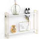 J JACKCUBE DESIGN White and Gold Floating Shelf, 2 Tier Wall Mount Shelves for Modern Wall Dcor, Display and Storage for Living Room Bedroom, Bathroom, Kitchen -MK534A