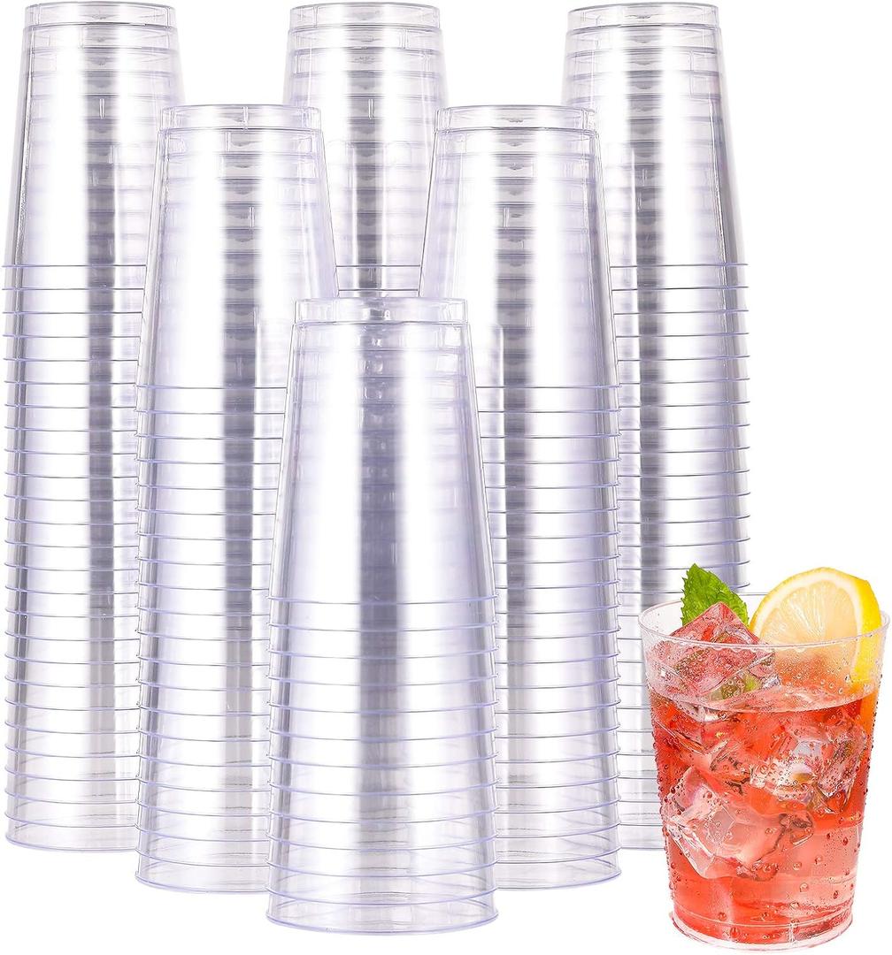 JOLLY CHEF 10 oz Clear Disposable Plastic Cups 200 Pack, Clear Plastic Cups Tumblers, Heavy duty Party Glasses, Disposable Cups for Wedding, Thanksgiving, Christmas Party