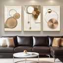 Large Framed Modern Luxury Gold Wall Art for Living Room, 3 Piece Bright Style Art Prints Paintings Artwork for Walls, Bronze Gold Geometric Pictures for Hallway Stair Office Wall Decor 24x36 In, 24" W x 36" H x 3Pcs