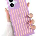 Rectangle Case for iPhone 16 Case for Women Girls Boys, with Iridescent Wave Pattern and Cute Candy Color Design, Kawaii Aesthetic Girly Protective Phone Cover, Light Purple