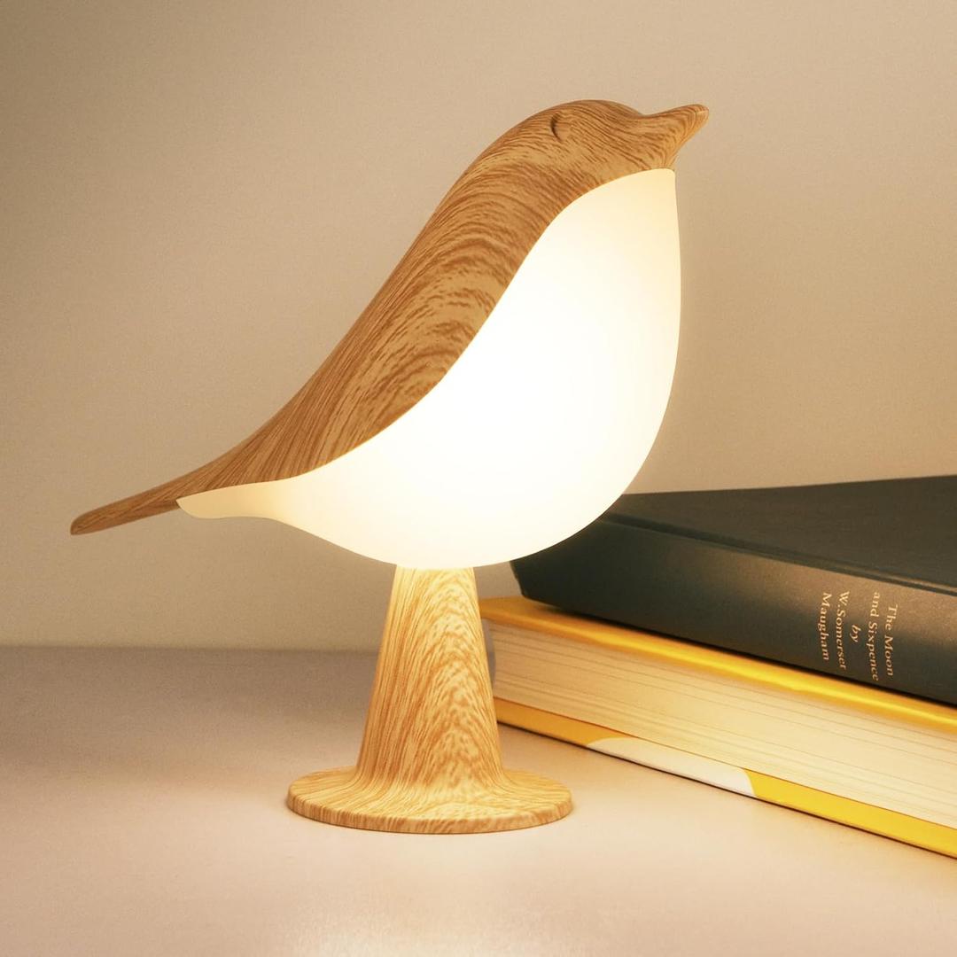 Deogos Small Desk Lamp, Cute Bird Light Cordless Lamp with 3 Color Temperature and Touch Sensor,Kids Night Light with Rechargeable Battery for Bedroom Nightstand Bedside Table Room Decor (Maple)