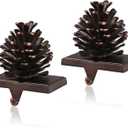 JUSTOTRY 3D Pine Cones Christmas Stocking Holders for Mantle Set of 2 with Non-Skid Brown Stocking Hangers for Fireplace Home Decor Holiday Gifts Xmas Decorations Supplies