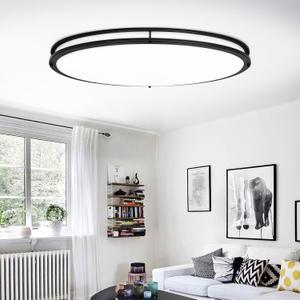 DLLT Flush Mount LED Ceiling Light: 32 Inch 5CCT (3000K-6000K) & Dimmable Ceiling Light Fixtures for Bedroom Hallway - 45W Modern Black Super Bright Kitchen Lighting Fixtures Ceiling, 34.44 x 19.6 x 5.51 inches