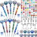 255 Pcs 14 Inch Christmas Garden Stakes Decorative Blue and White Porcelain Ceramic Round Beaded Garden Stakes Decor Fairy Sticks for Indoor Outdoor Yard Lawn Pathway Patio Decoration