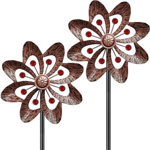 2PC Metal Wind Spinners Outdoor, 360 Wind Sculpture Spinner with Metal Stake, Waterproof Spinners Green Kinetic Wind Spinner for Yard Lawn Decor (A- Vintage Copper) (A- Vintage Copper 2pc)
