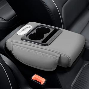 wuyaoyao Car Center Console Cover, 13.39"8.27"3.15" Leather Car Armrest Cover with Pocket & Tissue Box & Cup Holder, Multifunctional Auto Armrest Cushion Pad, Universal Car Accessories (Gray)