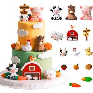 Farm Animal Cake Toppers 15PCS Animal Cake Toppers Include Cute Cow,Chicken,Horse,Pig,sheep,Farm Birthday Decorations.