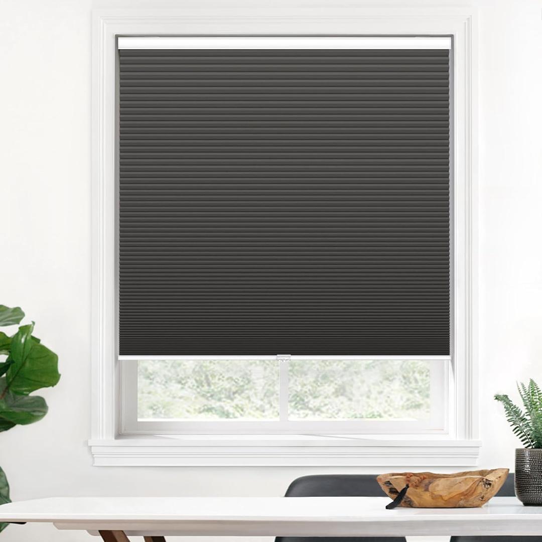 LazBlinds Cordless Cellular Shades, Blackout Honeycomb Shades with 1.5 inch Cells, Room Darkening Thermal Insulation Noise Reduction Blinds for Windows, 23" W x 48" H, Black