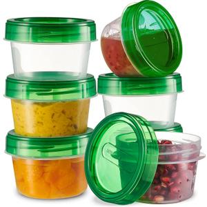 PLASTICPRO 12 Pack Twist Cap Food Storage Containers with Green Screw on Lid- 4 oz Reusable Meal Prep Containers - Small Freezer Containers Microwave Safe Green Plastic Food Storage