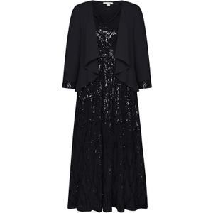 GRACE KARIN 2024 Women's Two Piece Sequin Dress with Jacket Mother of The Bride Dresses Homecoming Wedding Guest Dresses (16, Black)