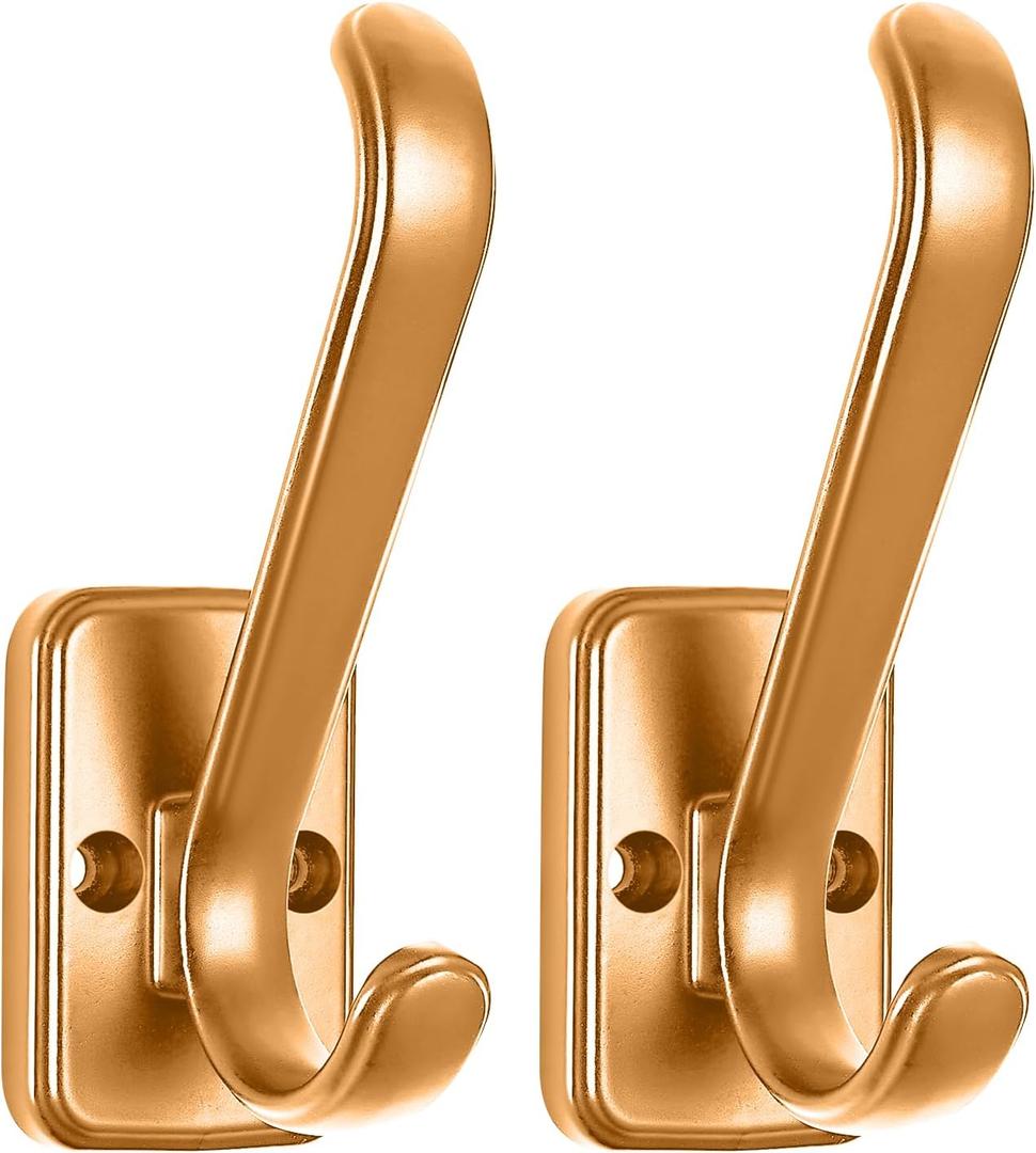 Coat Hooks Wall Hooks for Hanging, Wall Mounted for Coat Heavy Duty Single Prong Wall Hooks for Hanging Hat, Towel, Key, Robe, Coats, Scarf, Bag, Cap, Coffee Cup, Mugs (2 PCS Gold)