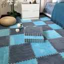 16 Pcs Kids Foam Interlocking Carpet Tiles with Border, Thick Carpet Squares Plush Floor Playmats Baby Crawling Rug - 49" x 49",Grey (Grey, 16 Tiles)