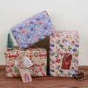 Aimyoo Blue Kraft Christmas Wrapping Paper Bundle, Kids Xmas Gift Wrap Paper Set, Stockings Santa Deers Candy Canes Snowman Designs,17 in x 16 ft per Roll