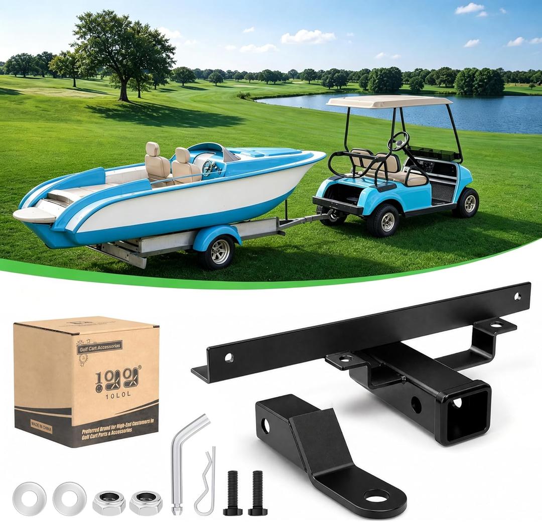 10L0L Golf Cart Trailer Hitch Fit for Club Car DS 1982-up Models Fits on Backseat Footrest Compatible with Cargo Boxes, black