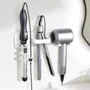 Blow Dryer Holder Wall Mount, 3 in 1 Bathroom Hair Tool Organizer with Curling Iron Holder & Flat Iron Holder, Universal Hair Dryer Holder Rack Storage White