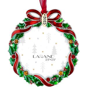Laraine Christmas Tree Ornaments  Decorative Hanging 2025 Holiday Keepsake Gift Pendant with 2.5" Photo Frame Insert for Picture of Pet (Wreath (2025))