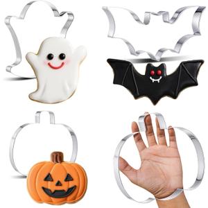 3 Pcs Large Halloween Cookie Cutters Set, 7.5 Inch Extra Large Pumpkin Bat Ghost Shapes Stainless Steel Metal Giant Cookie Cutters Molds for Halloween Day Baking Party Kitchen Accessories