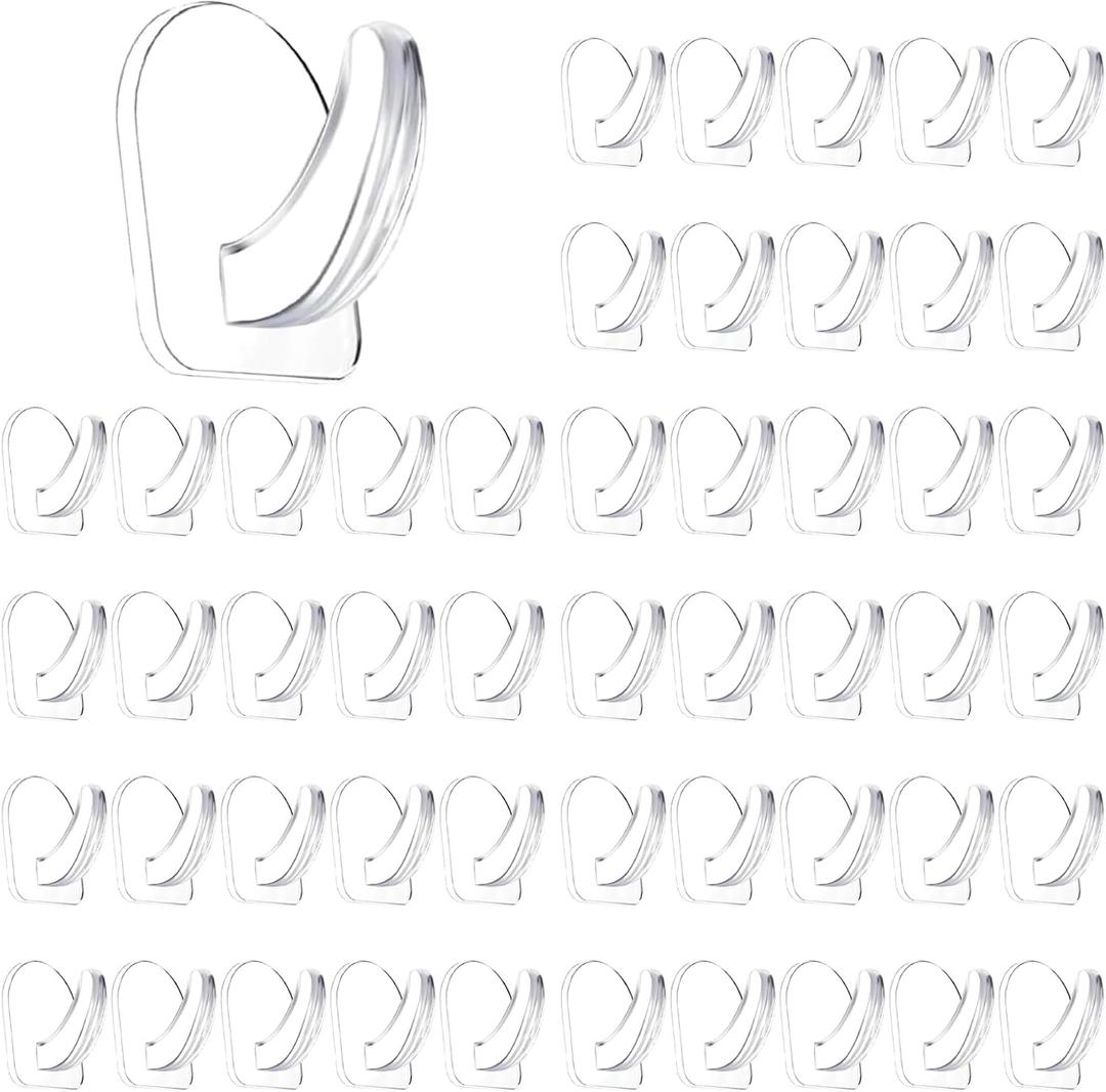 50 PCS Traceless Clear Plastic Adhesive Hooks No Damage Transparent Reusable Seamless Hooks Sticky Hangers with Non Marking Sticker for Kitchen Bathroom Bedroom Office Wall3*2.4Cm/1.18*0.94Inches