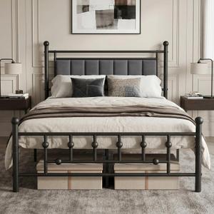 Full Bed Frame with Headboard, Velvet Upholstered Platform Bed Frame Full Size, Heavy Duty 13 Metal Slats Support, 14" Underbed Storage, No Box Spring Needed, Noise Free