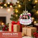 Just Married Ornament Photo Frame - Wedding Gifts for Couples 2025, Bridal Shower Gifts for Bride Newly Wed, Personalized Mr and Mrs Wooden Christmas Ornament with Picture