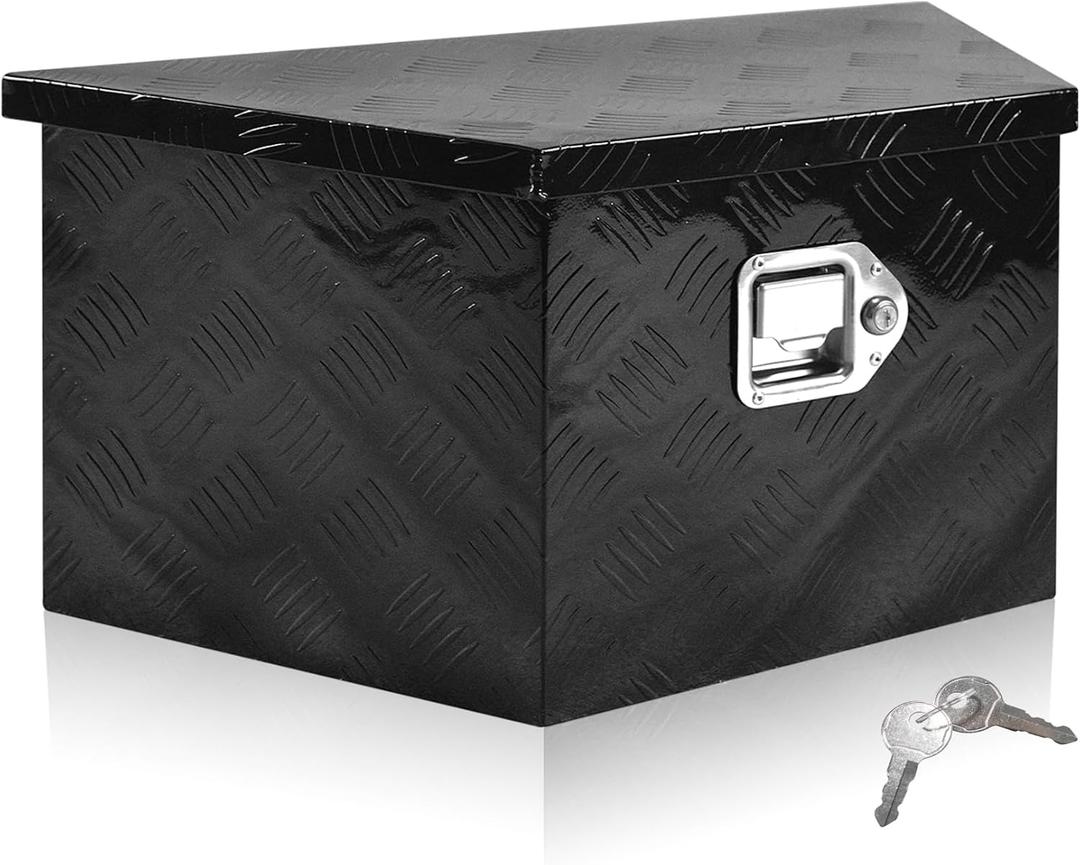 26" x 13.3" x 12" Trailer Tongue Tool Box Heavy Duty Aluminum Trailer Storage Organizer with T-Handle Latch and Keys Suitable for Pick Up Truck Bed RV Trailer ATV Black