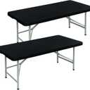 2 Pack Rectangle Fitted Tablecloth 36X60 Inch Stretch Spandex Patio Table Cover Black Washable Table Cloth Elastic Table Topper for Indoor and Outdoor