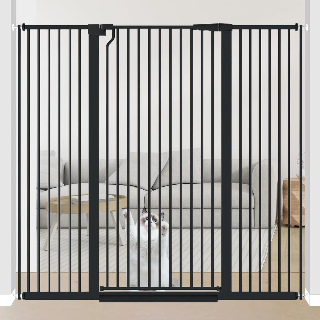 51.18" Extra Tall Pet Gate for Cats Dogs-29.6"-56.3" Extra Wide Baby Cat Gate for Stairs and Doorways-1.37" Ultra Narrow Spacing Dog Gate Dog Door with One-Handed Operation(29.6"-56.3") (Black)