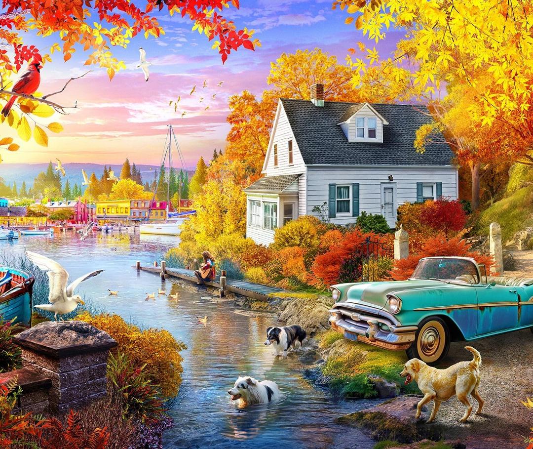Springbok's Lakeside Fall Retreat 1000 Piece Puzzle for Adults Takes You On a Wonderful Lakeside Escape