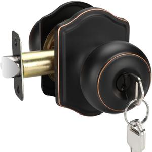 goldenwarm Keyed-Alike Exterior Door Knob with Lock and Key, Oil Rubbed Bronze Front Door Knob, Secure Outdoor Door knobs Entry Door 1 Pack