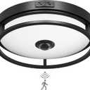 Motion Sensor Outdoor Ceiling Light, Flush Mount LED Ceiling Light Fixture, 12" Dusk to Dawn Porch Lights for Outdoor Ceiling, Black Ceiling Lamp for Entryway, Garage, Hallway