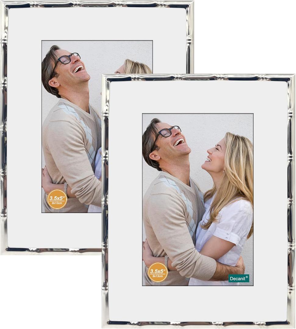 DECANIT 5x7 Picture Frames Metal,Thin Profile Photo Frame 5 by 7 Inch, Display for Wall Mounting or Tabletop Pack of 2,Silver (Bamboo 5x7 2PACK)