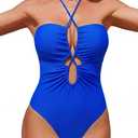 Women's One Piece Swimsuit Tummy Control Bathing Suit Sexy Flattering Cutout Criss Cross Swimwear (Blue, XXL)