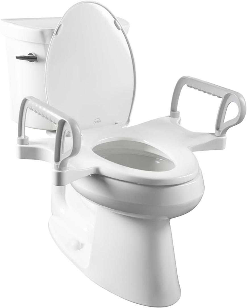Bemis Assist Toilet Seat with Built-in Support Handles, Hinges Never Loosen, Fits Round and Elongated