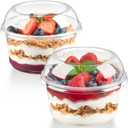 50 Pack 16 oz Plastic Dessert Cups with Lids, Clear Disposable Snack Bowls for Yogurt Parfait, Cake, Fruit, Salad, Acai Bowls