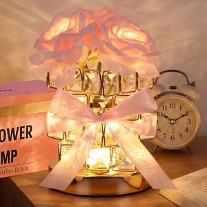 VIHOSE Rose Flower Lamp Mother Gift Crystal Table Lamp for Bedroom 3 Color Dimming Pink Night Light Birthday Gifts for Women Mom Girlfriend Wife