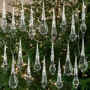 Jetec 20 Pcs Clear Crystal Christmas Ornaments for Tree Decorations Hanging Acrylic Crystal Christmas Metal Teardrop Icicle Ornaments Drop Pendants Decor for Tree Winter New Year Home Party Supplies