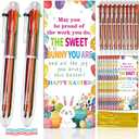 48 Pcs Easter Appreciation Gifts Bulk for Coworker Include 24 Pcs 6-in-1 Multicolor Ballpoint Pens 24 Pcs Greeting Cards with Ties Thank You Gifts for School Employee Office