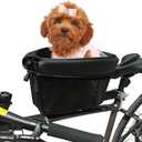 Dog Bike Basket, Adjustable Safety Strap Pet Bike Basket, Bike Dog Basket with Black Liner, for Up to 15lbs Small Dogs Cats Pets(Black)