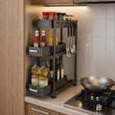 3-Tier Countertop Organizer, Pull Out Spice Rack, Transforming a Cramped, Unusable Space Into a Storage Area, With Suction Cup Feet and 4 Hooks, For Tall Bottles, Condiments and Spices
