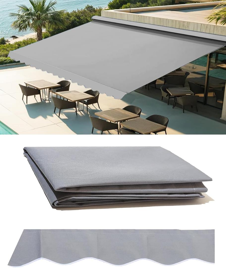 12' x 10' Retractable Patio Awning Replacement Fabric Cloth, Durable Exterior Sunshade Canopy Cloth, Reinforced Multi-Purpose Waterproof Protective Awning Cover, Gray