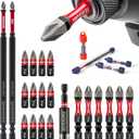 Geinxurn 20Pcs Multi-Size Diamond Coated Impact Screwdriver Bit Set, #2 Phillips Power Driver Bits, Magnetic S2 Steel PH2 Screwdriver Bits Set with 1Pcs Screwdriver Bit Holer